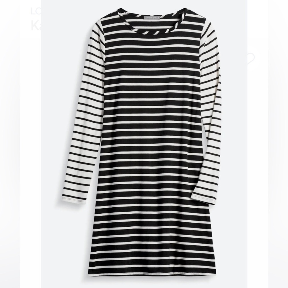 LOVEAPPELLA Kandice Knit Swing Black White Striped Long Sleeve Dress size medium